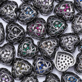 Heart Shape Hematite Plated High-Quality Sew-on Alloy Charms Inlaid Cubic Zirconia WholesaleRhinestone